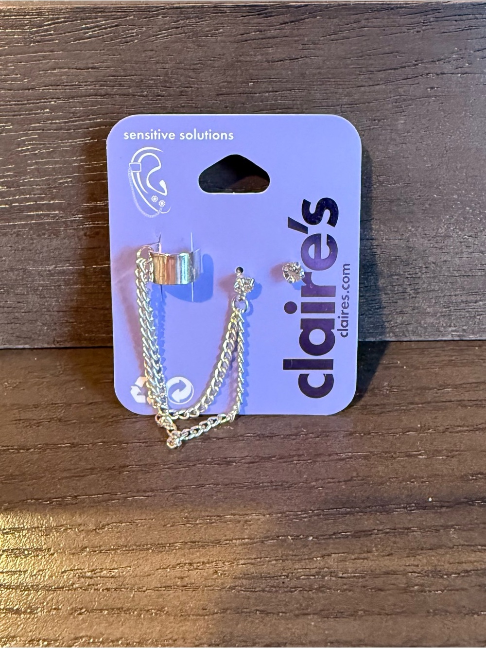 Claire's Silver Double Chain Ear Cuff & Crystal Stud Set